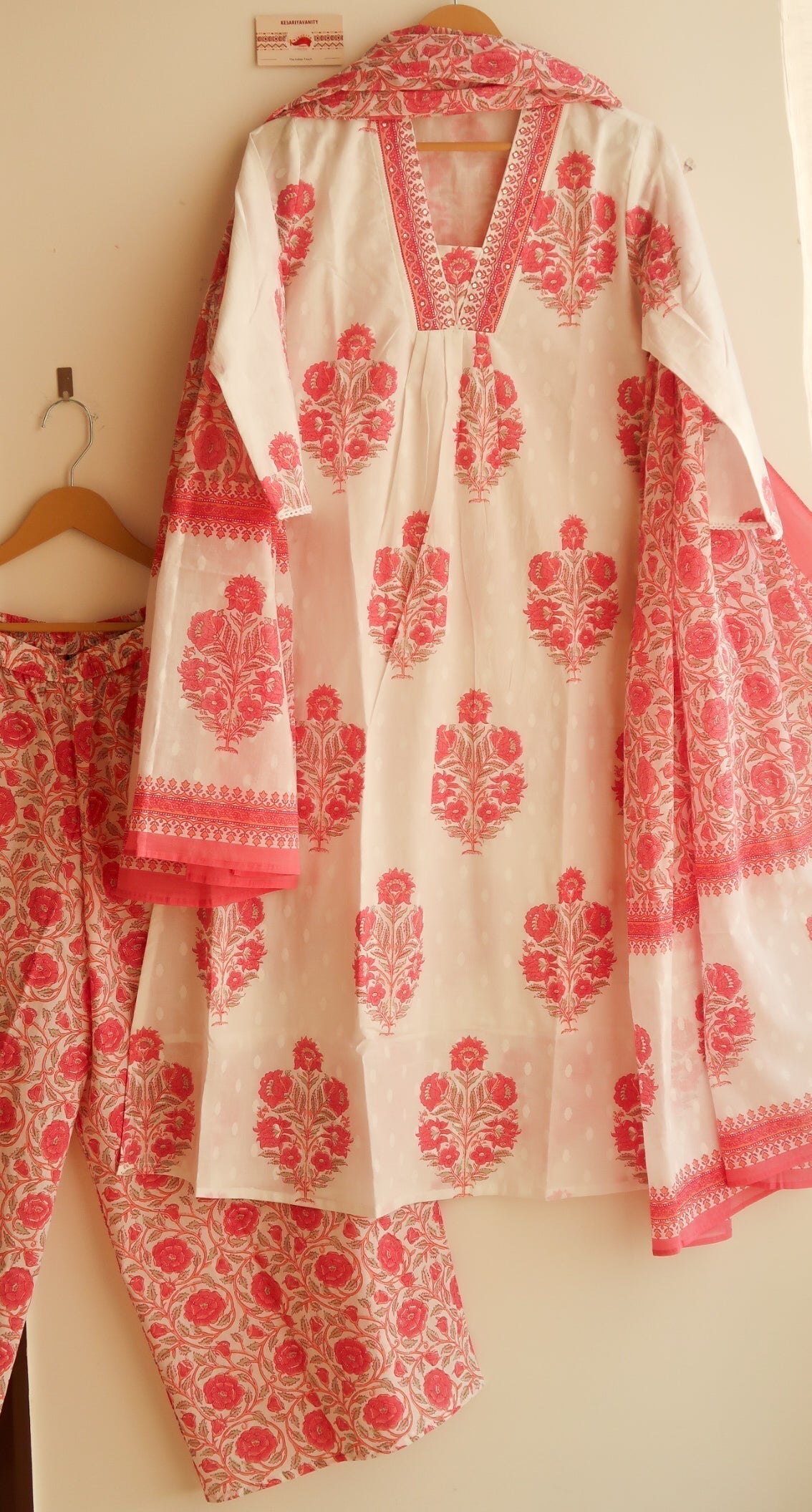 Pink Roses Three piece Cotton Suit Set - Blend of Fun